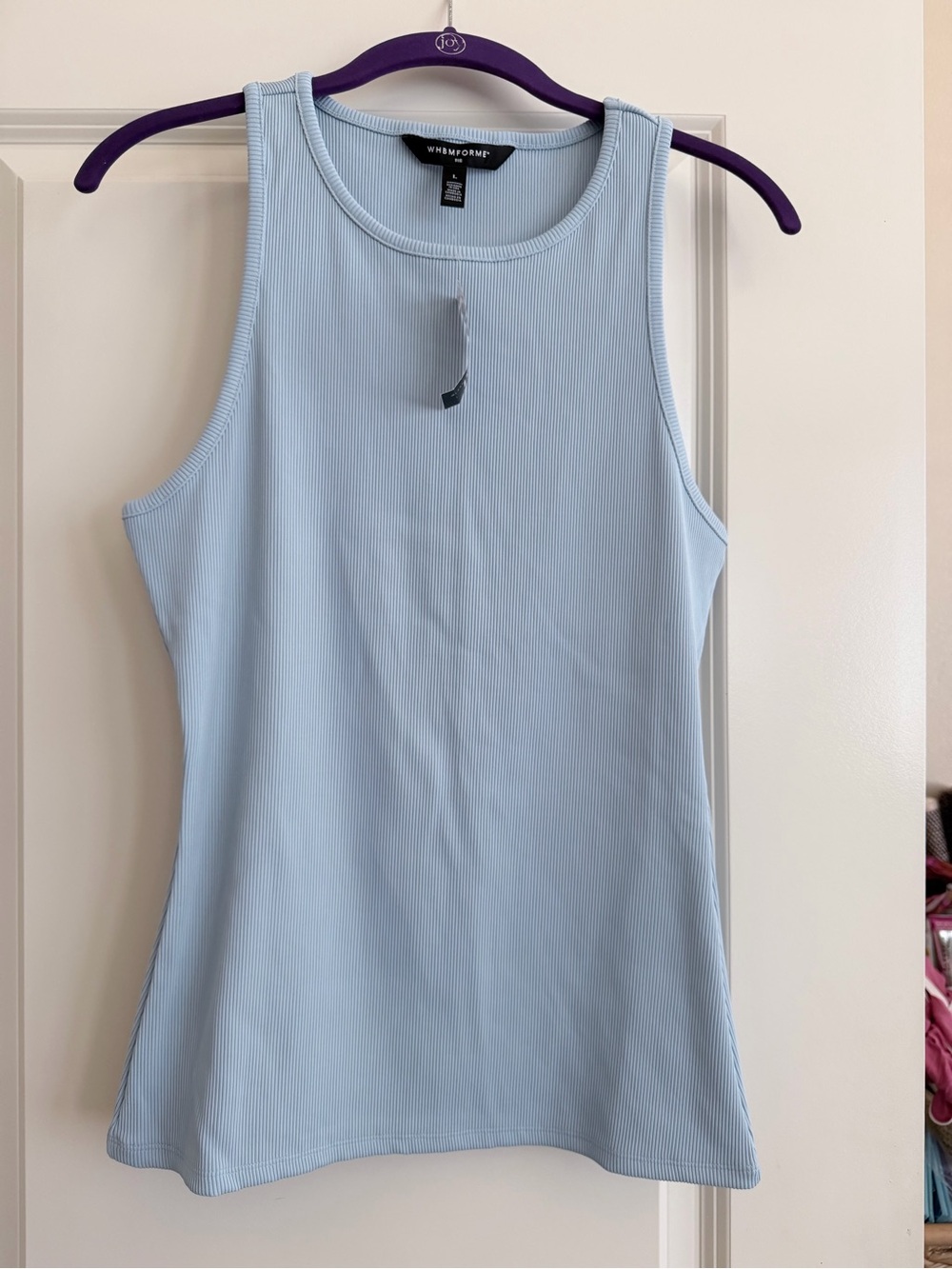 White House Black Market Light Blue Ribbed Scoop Tank
